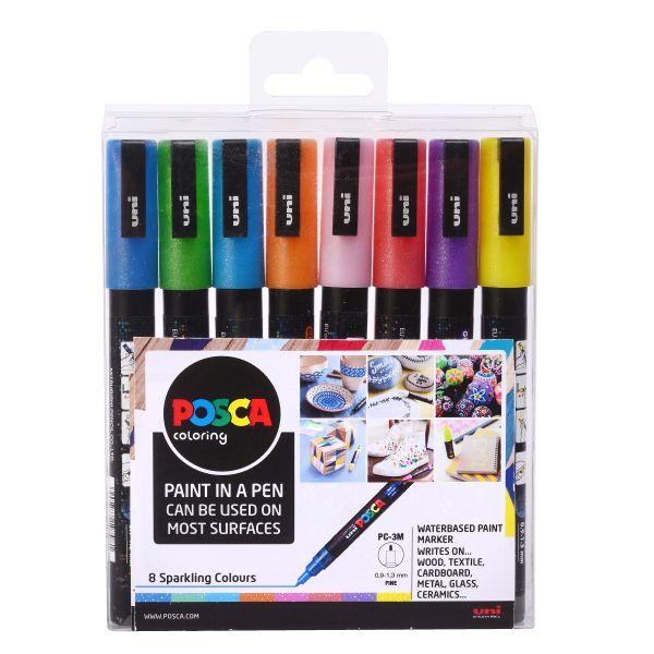 Posca PC - 3M Fine Bullet Tip - Wallet of 8 Sparkling Colours by Posca on Schoolbooks.ie