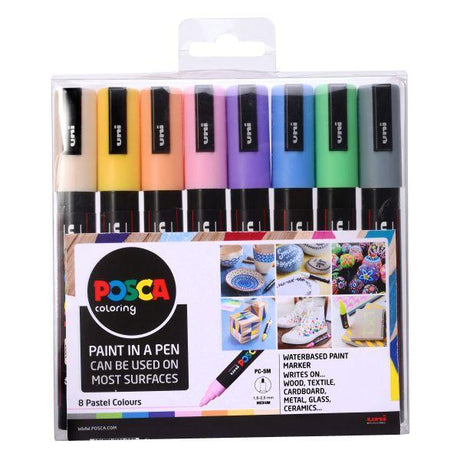 Posca PC - 5M Medium Bullet Tip - Wallet of 8 Pastel Colours by Posca on Schoolbooks.ie