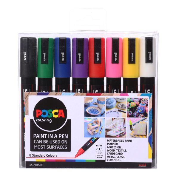 Uni Posca Paint Marker Art Pens PC-5M Medium Wallet Set of 8 Pastel Colours
