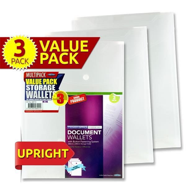 ■ A4 Upright Top Loading Document Wallets - Pack of 3 Assorted - Clear by Premier Stationery on Schoolbooks.ie