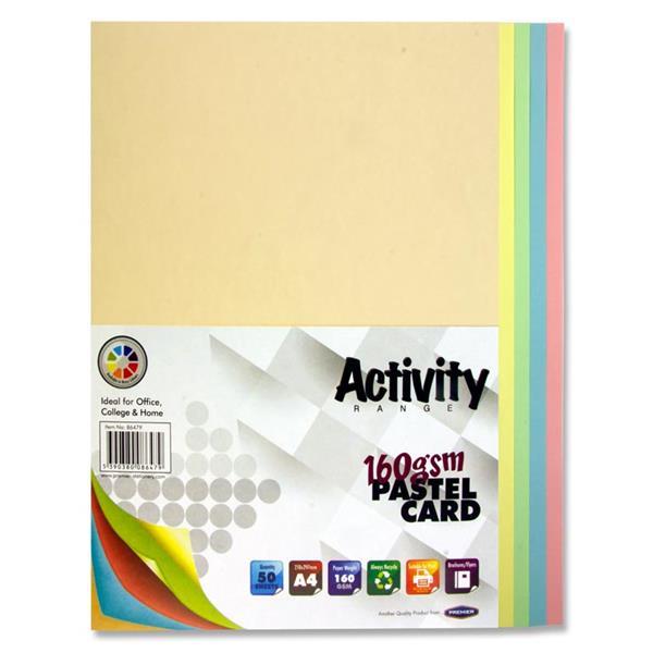 Activity A4 160gsm Card 50 Sheets - Rainbow Pastel by Premier Stationery on Schoolbooks.ie