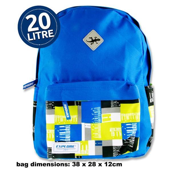 ■ Explore Backpack - 20 Litre - Green & Blue Squares by Premier Stationery on Schoolbooks.ie