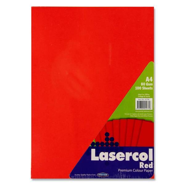 Lasercol A4 80gsm Colour Paper 100 Sheets - Red by Premier Stationery on Schoolbooks.ie