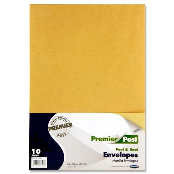 ■ Pack of 10 C4 Peel & Seal Envelopes - Manilla by Premier Stationery on Schoolbooks.ie