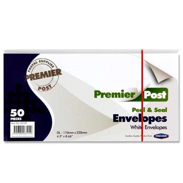 Premail - DL Peel & Seal Envelopes - Pack of 50 - White by Premail on Schoolbooks.ie