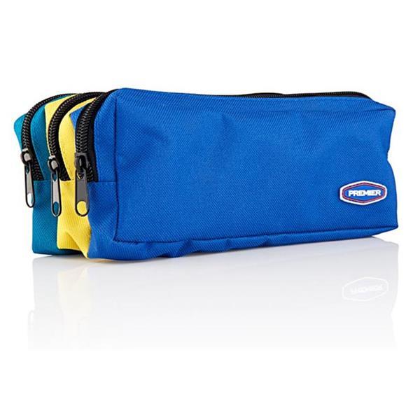Premier 3 Pocket Zip Pencil Case - Blue, Yellow and Green by Premier Stationery on Schoolbooks.ie