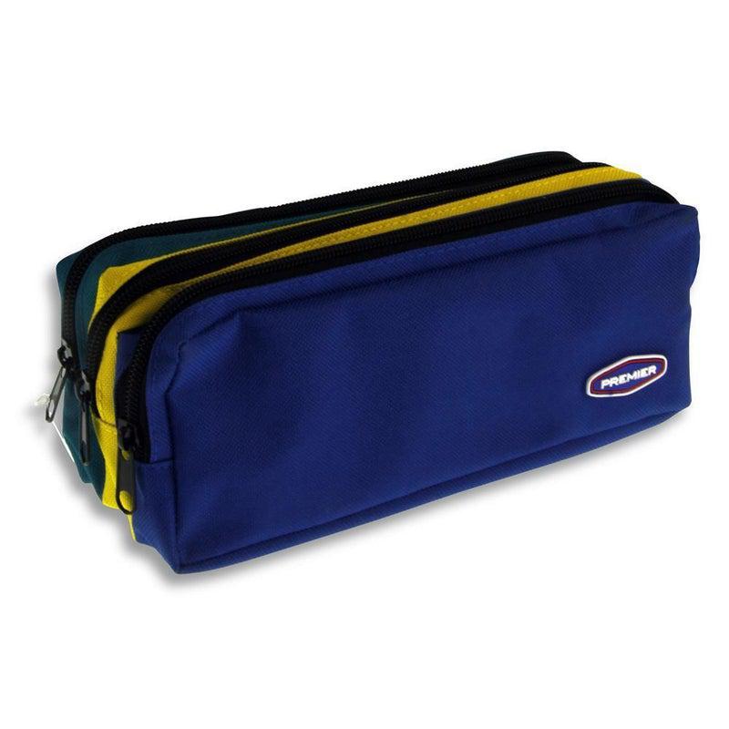 Premier 3 Pocket Zip Pencil Case - Blue, Yellow and Green by Premier Stationery on Schoolbooks.ie