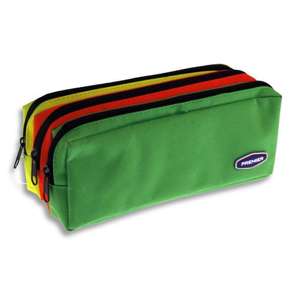 Premier 3 Pocket Zip Pencil Case - Green, Orange and Yellow by Premier Stationery on Schoolbooks.ie