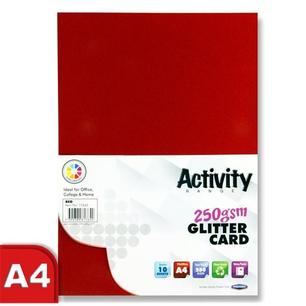 Premier Activity - A4 250gsm Glitter Card 10 Sheets - Red by Premier Activity on Schoolbooks.ie