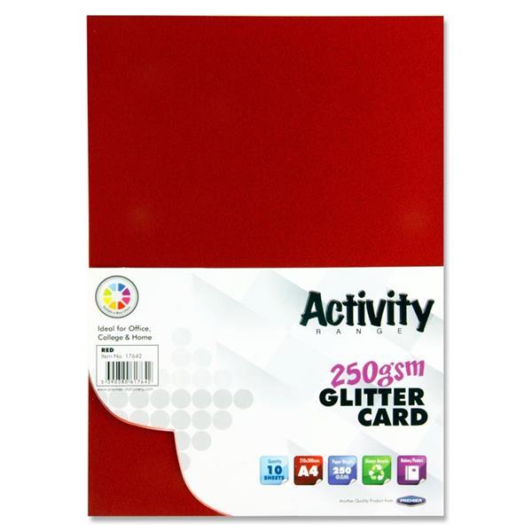 Premier Activity A4 250gsm Glitter Card 10 Sheets - Red by Premier Stationery on Schoolbooks.ie
