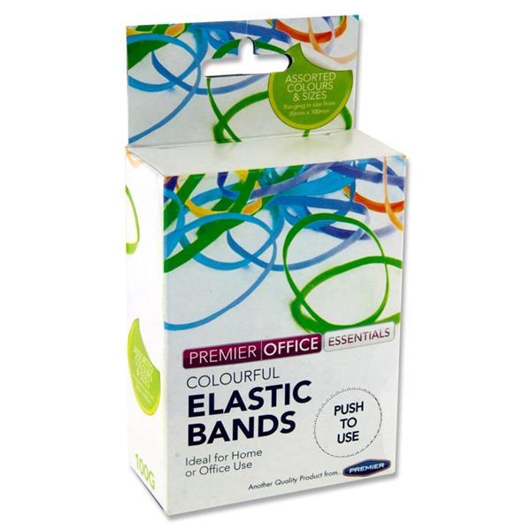 Premier Office - 100g Box Rubber Bands Assorted Sizes - Coloured by Premier Stationery on Schoolbooks.ie