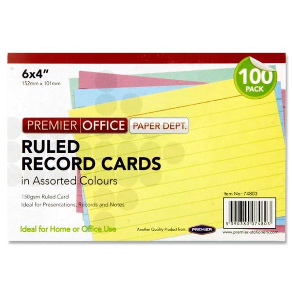 Premier Office Packet of 100 6" x 4" Ruled Record Cards - Colour by Premier Stationery on Schoolbooks.ie