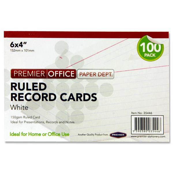 Premier Office Packet of 100 6" x 4" Ruled Record Cards - White by Premier Stationery on Schoolbooks.ie