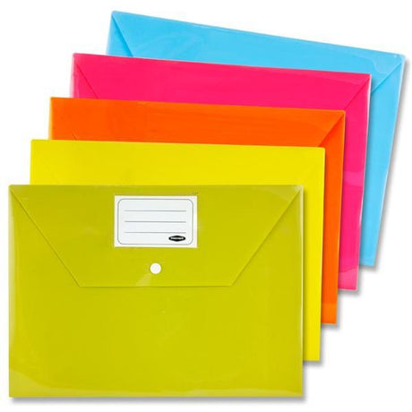 Premier Office Packet of 5 A4 Button Wallets - Bright by Premier Office on Schoolbooks.ie