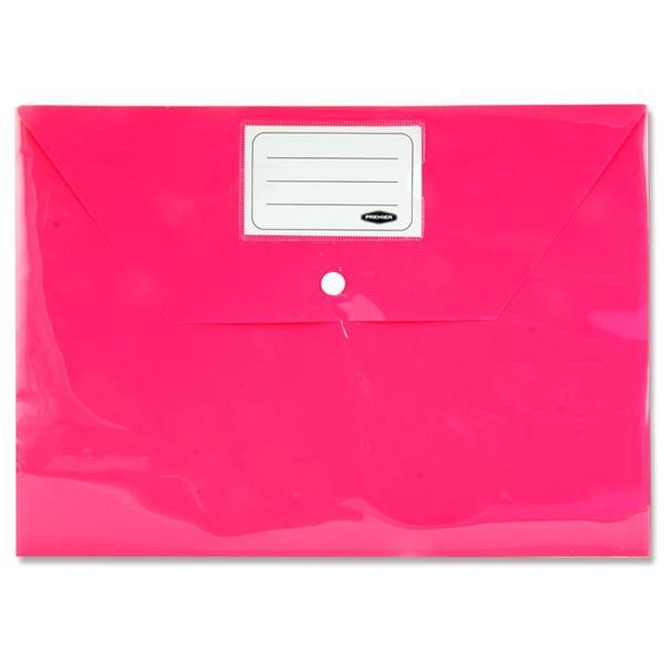 Premier Office Packet of 5 A4 Button Wallets - Bright by Premier Stationery on Schoolbooks.ie
