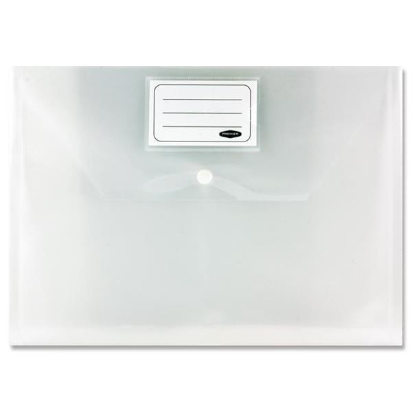 Premier Office Packet of 5 A4 Button Wallets - Clear by Premier Stationery on Schoolbooks.ie