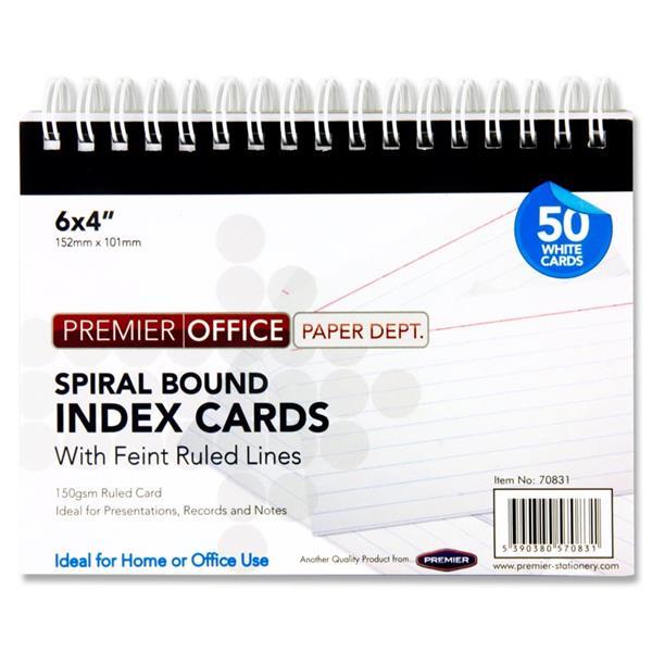 Premier Office Packet of 50 6" x 4" Spiral Ruled Index Cards - White by Premier Stationery on Schoolbooks.ie