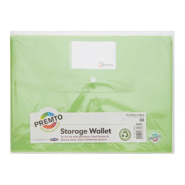 Premto A4 Button Storage Wallet - Caterpillar Green by Premto on Schoolbooks.ie