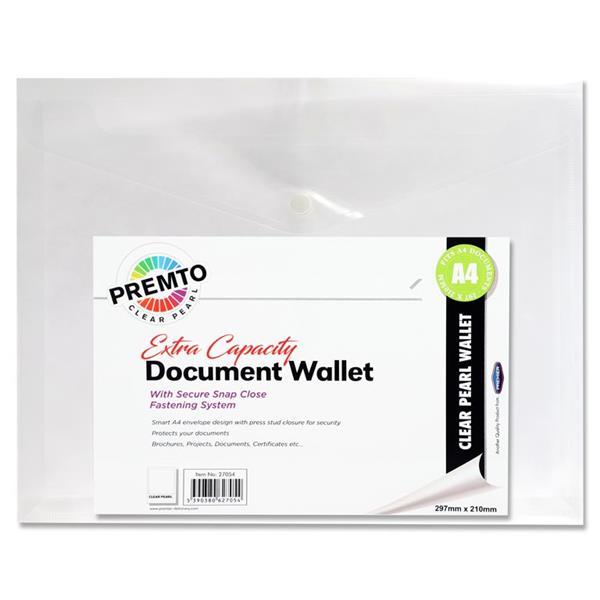 Premto A4 Extra Capacity Document Wallet - Clear Pearl by Premto on Schoolbooks.ie