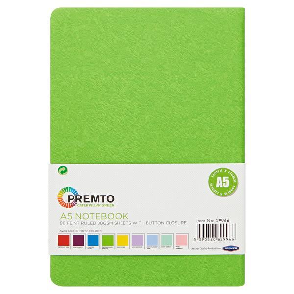 Premto - A5 192 Page Hardcover Pu Notebook With Elastic - Caterpillar Green by Premto on Schoolbooks.ie