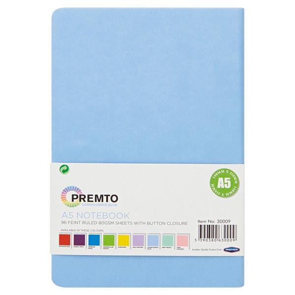 Premto - A5 192 Page Hardcover Pu Notebook With Elastic - Cornflower Blue by Premto on Schoolbooks.ie