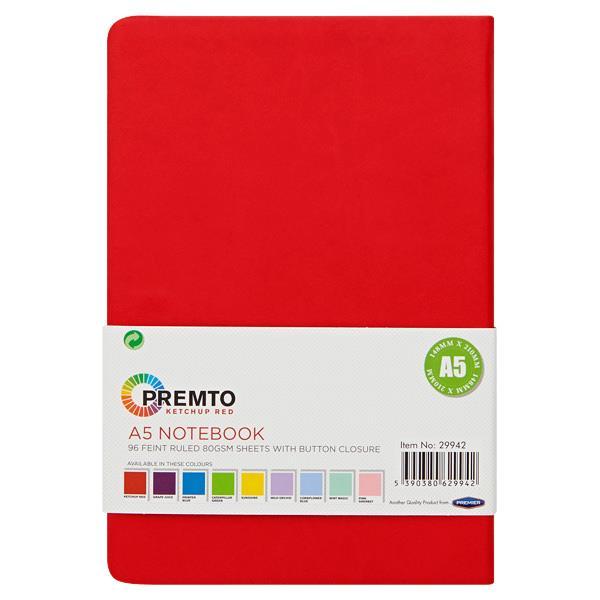 Premto - A5 192 Page Hardcover Pu Notebook With Elastic - Ketchup Red by Premto on Schoolbooks.ie