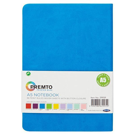 Premto - A5 192 Page Hardcover Pu Notebook With Elastic - Printer Blue by Premto on Schoolbooks.ie