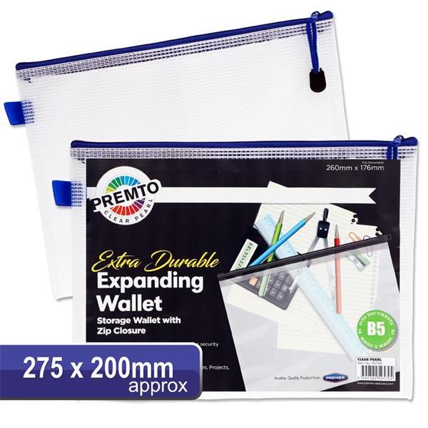 ■ Premto - B5 Extra Durable Expandable Mesh Wallet - Clear Pearl by Premto on Schoolbooks.ie