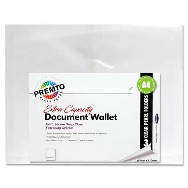 Premto Multipack of 3 x A4 Extra Capacity Document Wallets - Clear Pearl by Premto on Schoolbooks.ie