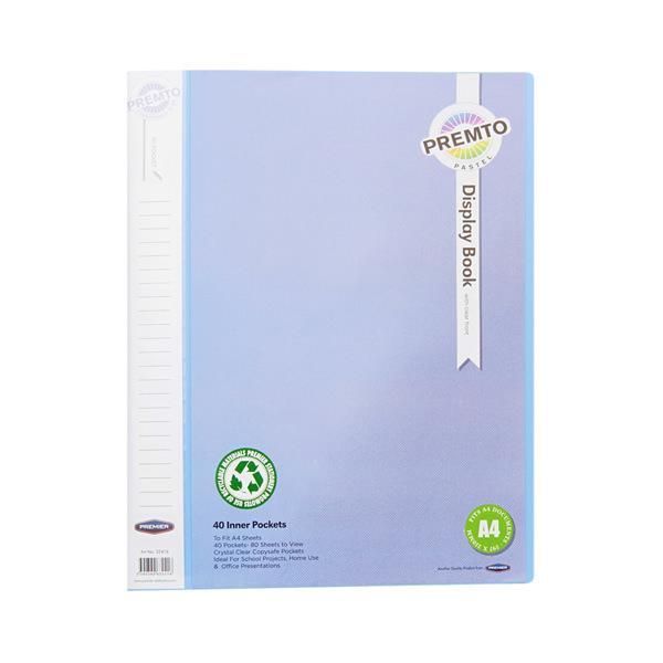 Premto Pastel A4 40 Pocket Display Book - Cornflower Blue by Premto on Schoolbooks.ie