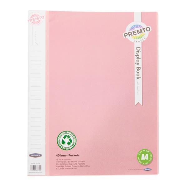 Premto Pastel A4 40 Pocket Display Book - Pink Sherbet by Premto on Schoolbooks.ie