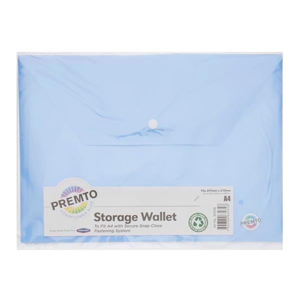 Premto Pastel A4 Button Wallet - Cornflower Blue by Premto on Schoolbooks.ie