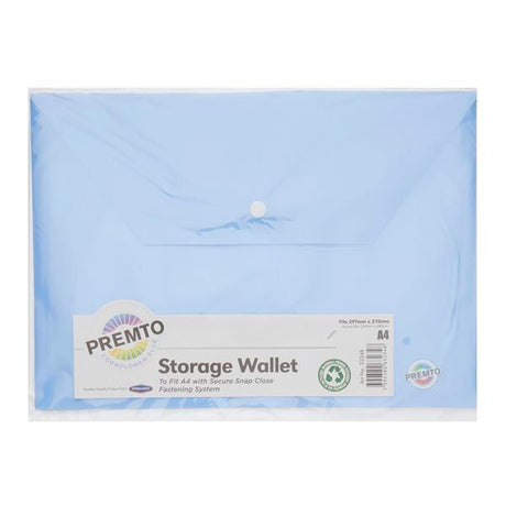 Premto Pastel A4 Button Wallet - Cornflower Blue by Premto on Schoolbooks.ie