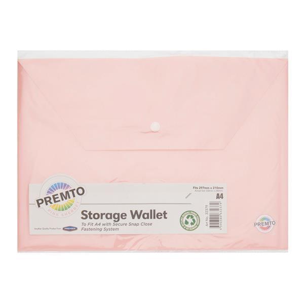 Premto Pastel A4 Button Wallet - Pink Sherbet by Premto on Schoolbooks.ie