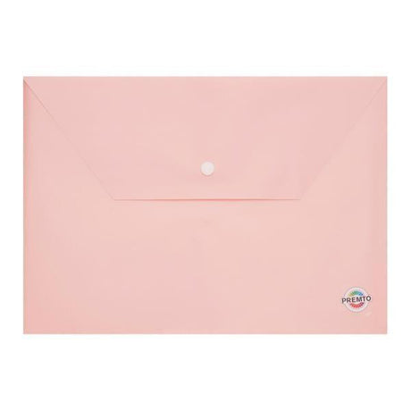 Premto Pastel A4 Button Wallet - Pink Sherbet by Premto on Schoolbooks.ie