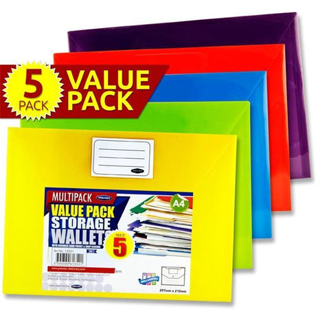 Premier Premtone Packet of 5 X A4 Button Storage Wallets by Premto on Schoolbooks.ie