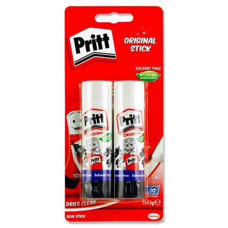 Pritt Glue Stick - 43g - Carded Pack of 2 by Pritt on Schoolbooks.ie