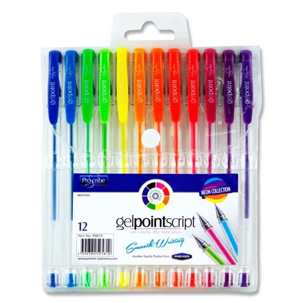 Proscribe Packet of 12 Gelpoint Script Gel Pens - Neon Collection by ProScribe on Schoolbooks.ie