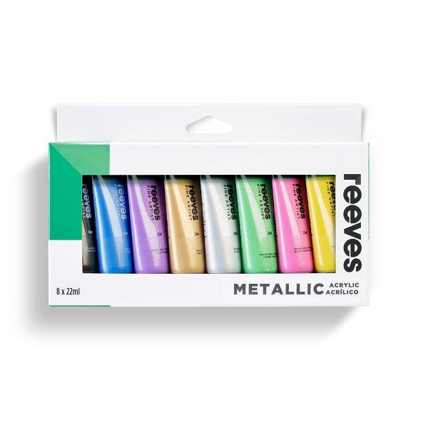 ■ Reeves Acrylic Set 8 x 22ml - Metallic Colours by Reeves on Schoolbooks.ie