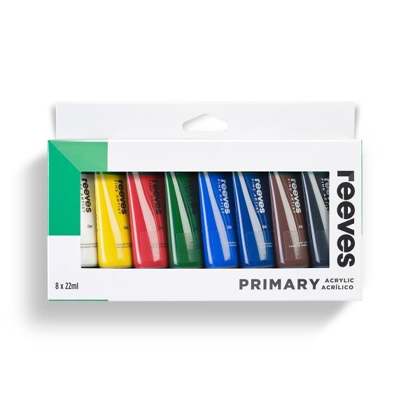 Reeves Acrylic Set 8 x 22ml - Primary Colours by Reeves on Schoolbooks.ie