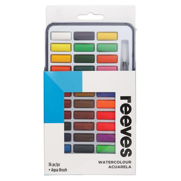 Reeves - Watercolour - 36 Colours plus Water brush - Tin Set by Reeves on Schoolbooks.ie