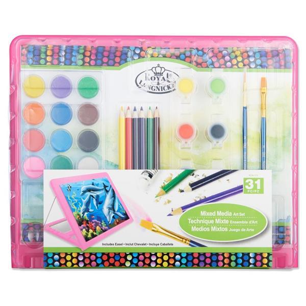 ■ Mixed Media Art Set With Easel - Pink - 31 Piece by Royal & Langnickel on Schoolbooks.ie