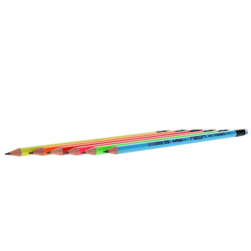 Lyra Neon HB Pencil with Rubber Top - Pack of 6 by Lyra on Schoolbooks.ie