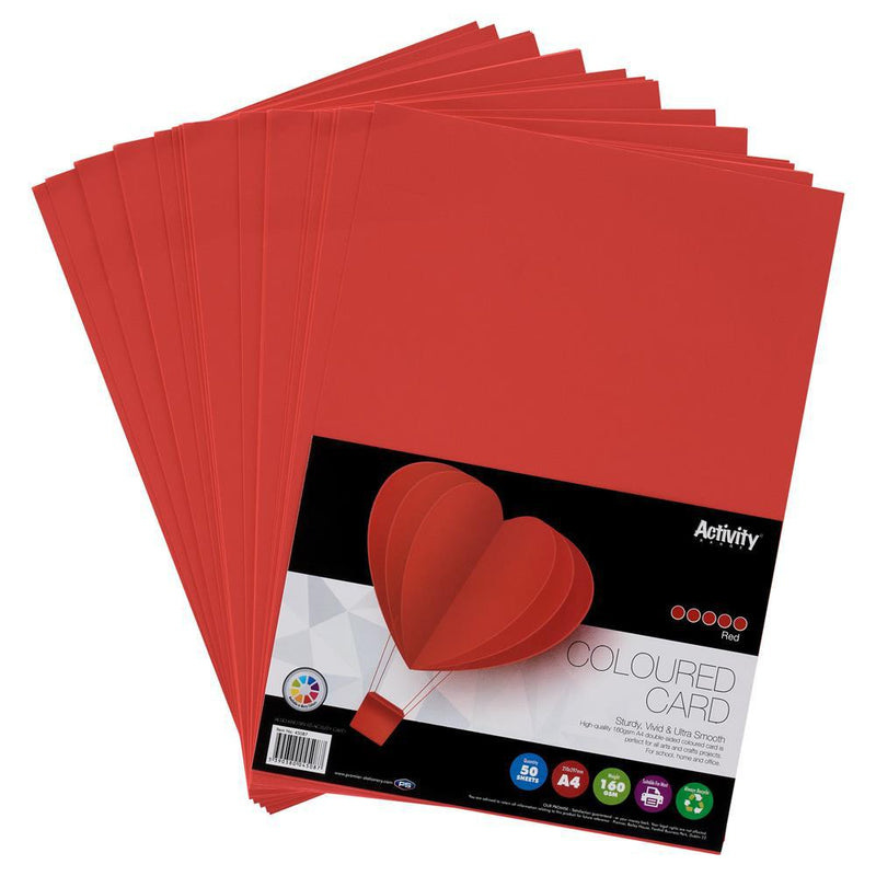 Premier Activity A4 160gsm Card 50 Sheets - Red by Premier Stationery on Schoolbooks.ie