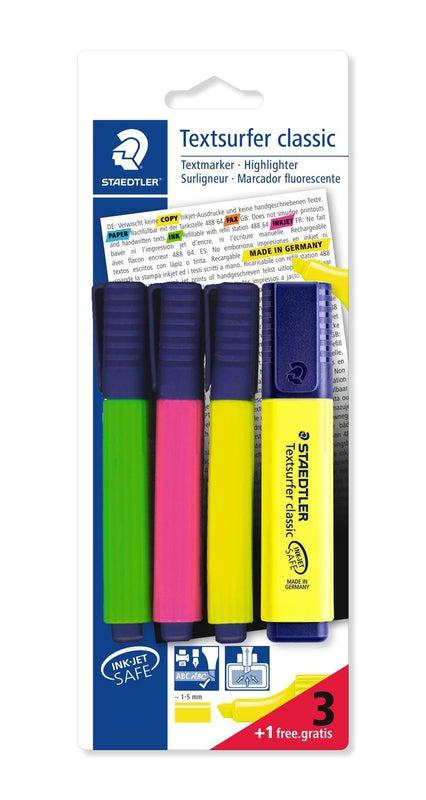 Staedtler - Textsurfer Classic Highlighter Pack of 3 + 1 by Staedtler on Schoolbooks.ie