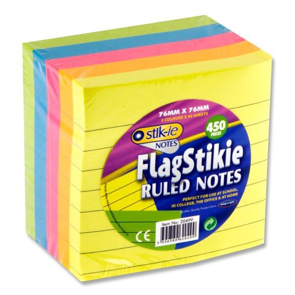 Stik-ie Block of 450 Flag Stik-ie Ruled Notes 76mm x 76mm by Stik-ie on Schoolbooks.ie