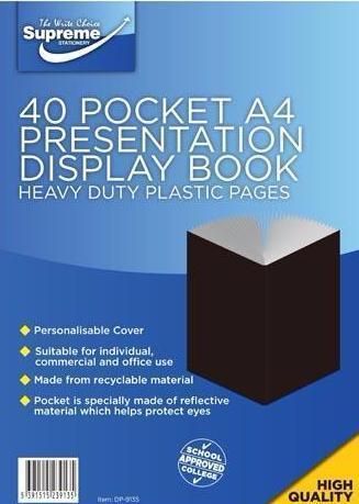 40 Pocket Display Book - A4 - Black by Supreme Stationery on Schoolbooks.ie