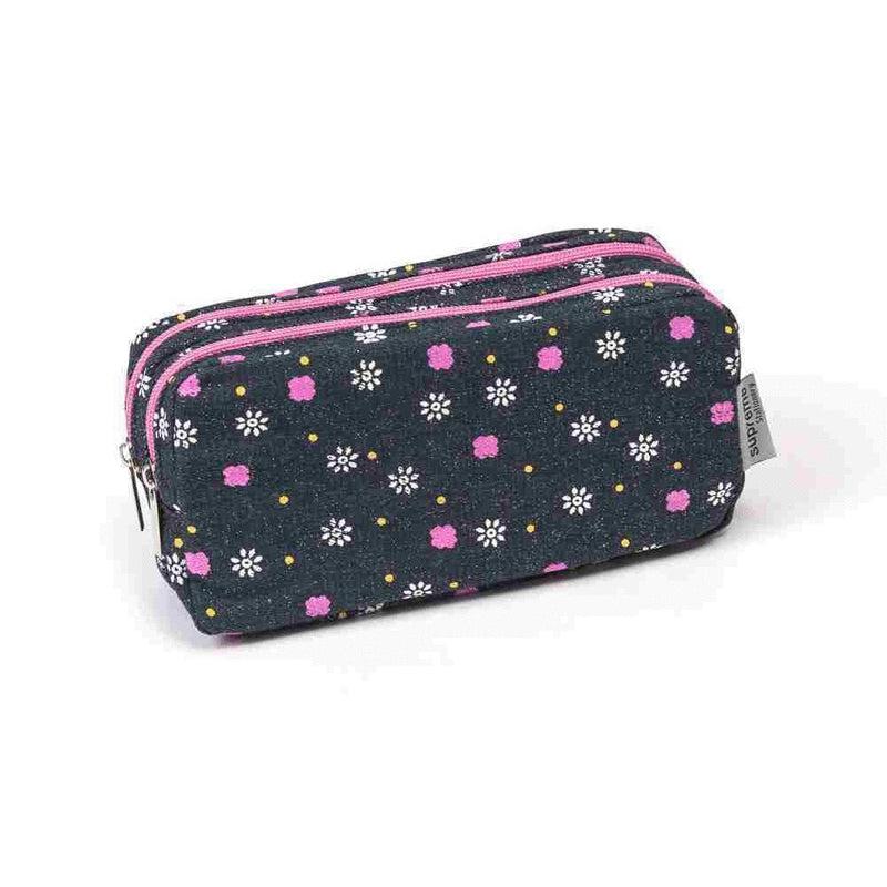 ■ Denim Flower Double Pencil Case by Supreme Stationery on Schoolbooks.ie