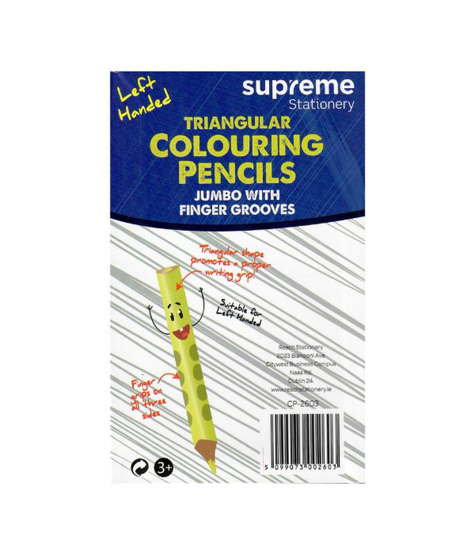 Jumbo Triangular Colouring Pencil Left Handed 12 Pack by Supreme Stationery on Schoolbooks.ie