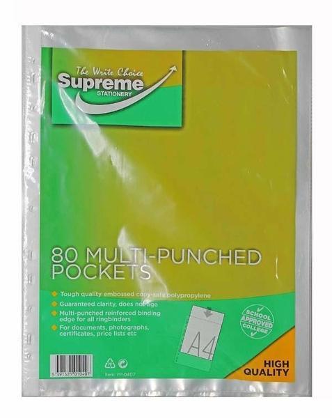 Punched Pockets - A4 - Pack of 80 by Supreme Stationery on Schoolbooks.ie